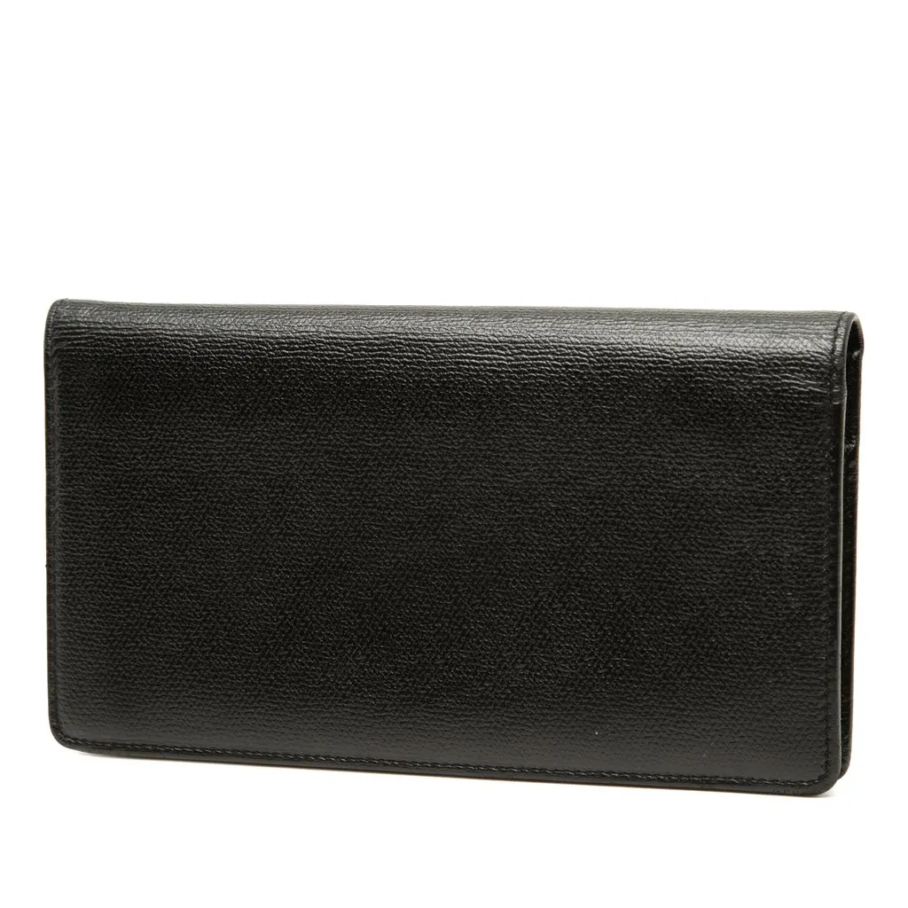 Chanel CC Button Calfskin Bifold Long Wallet Black Leather Very good - Back View
