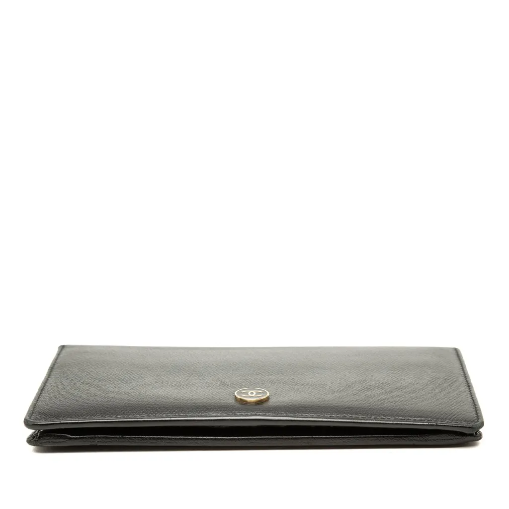 Chanel CC Button Calfskin Bifold Long Wallet Black Leather Very good - Inside View