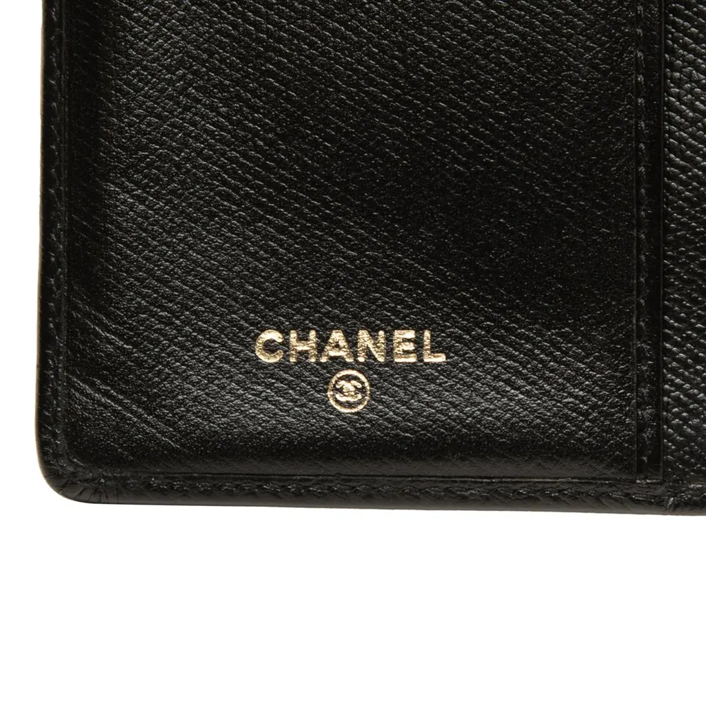 Chanel CC Button Calfskin Bifold Long Wallet Black Leather Very good - Box View