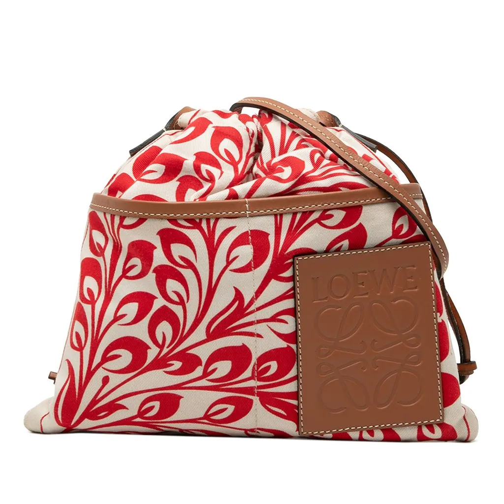 LOEWE William de Morgan Small Anagram Canvas Drawstring Crossbody White Very good - Front View