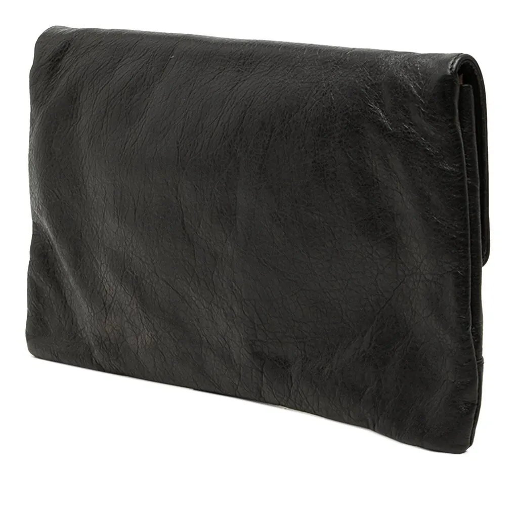 Balenciaga Lambskin Motocross Classic Envelope Clutch Black Leather Very good - Back View