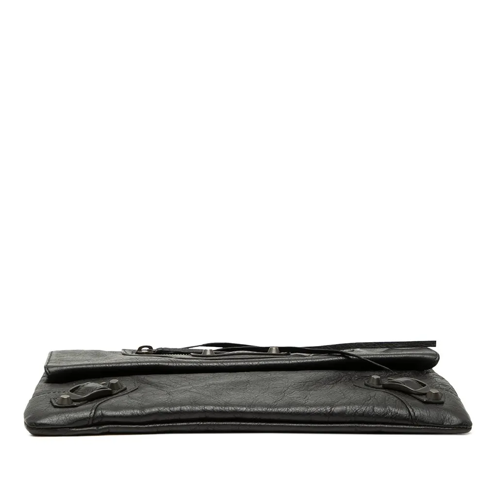 Balenciaga Lambskin Motocross Classic Envelope Clutch Black Leather Very good - Inside View