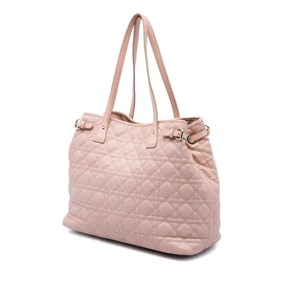 Dior Large Coated Canvas Cannage Panarea Tote Pink Canvas Good - Back View