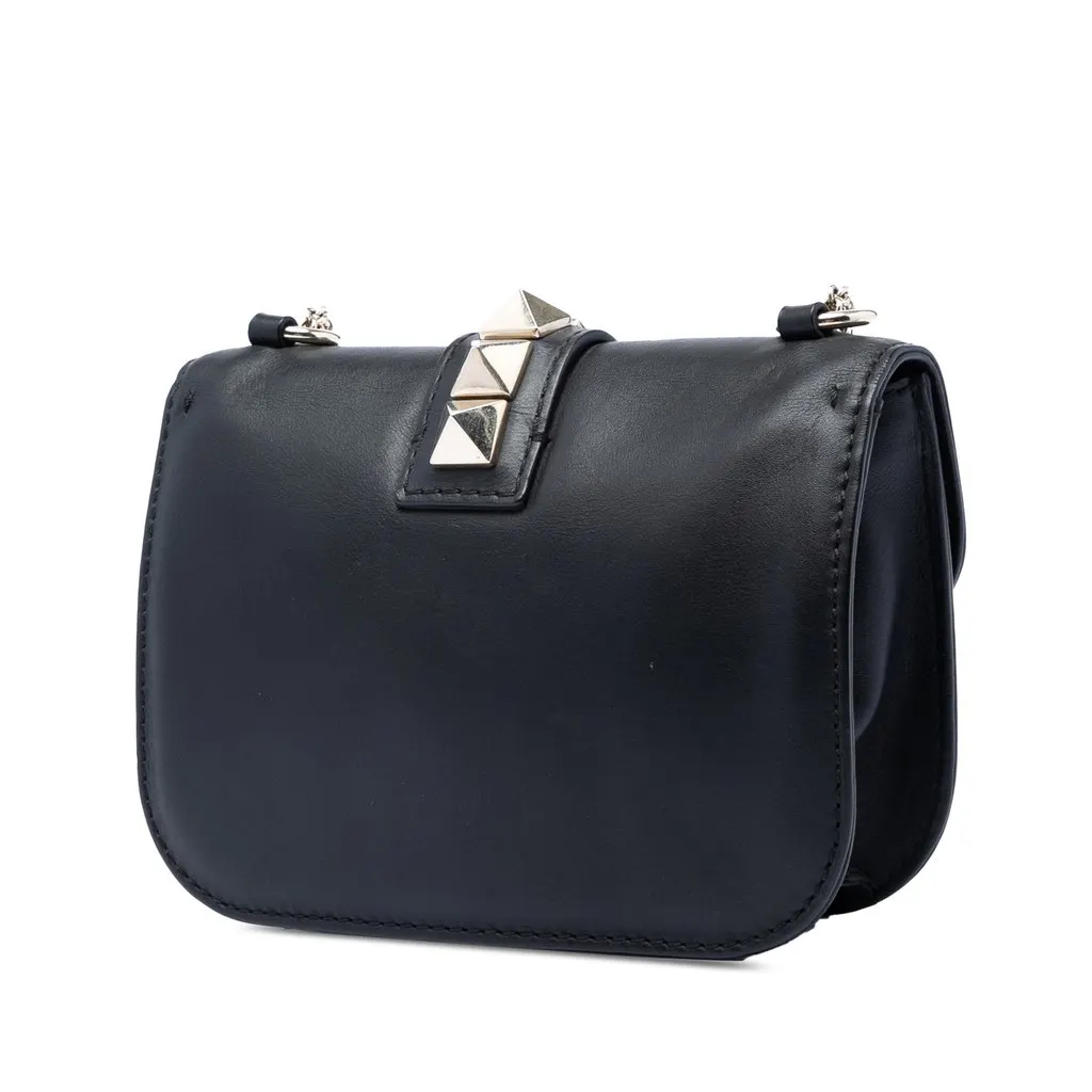 Valentino Small Leather Rockstud Glam Lock Crossbody Black Leather Very good - Back View