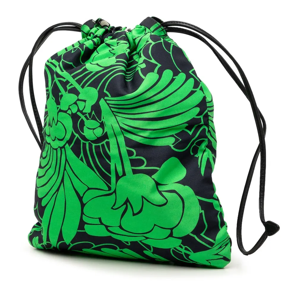 Miu Miu Canvas Floral Botanical Print Drawstring Pouch Black Very good - Back View