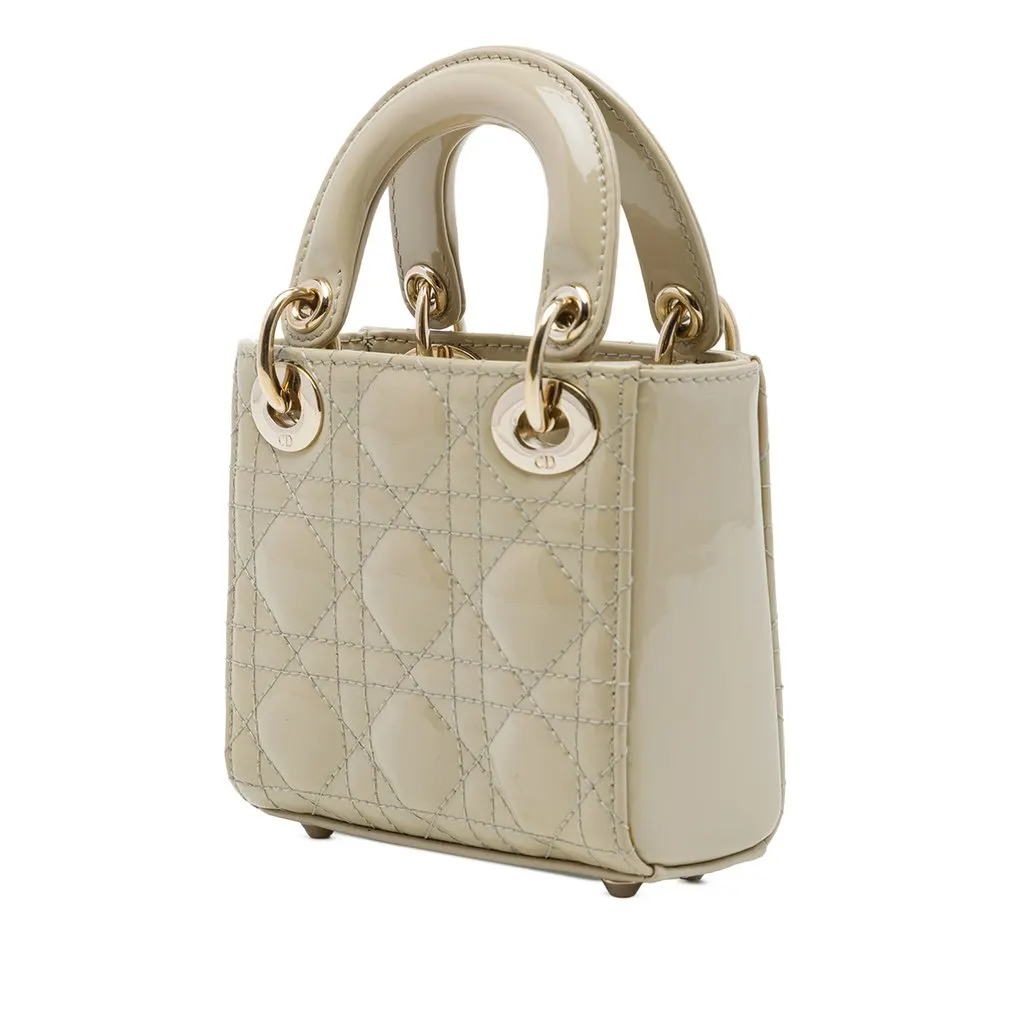 Dior Micro Patent Cannage Lady Dior Beige Leather Good - Back View