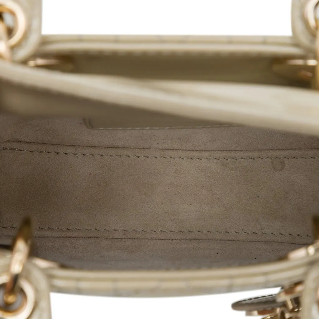 Dior Micro Patent Cannage Lady Dior Beige Leather Good - Model View