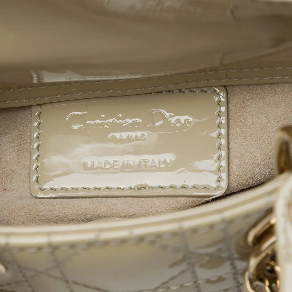 Dior Micro Patent Cannage Lady Dior Beige Leather Good - Box View