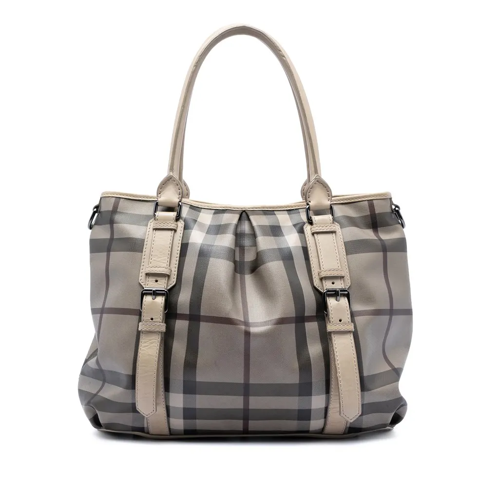 Burberry Smoke Check Coated Canvas Northfield Satchel Grey Good - Front View