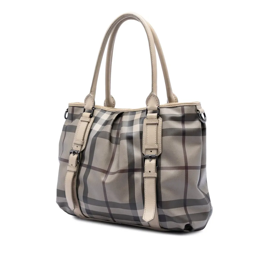 Burberry Smoke Check Coated Canvas Northfield Satchel Grey Good - Back View