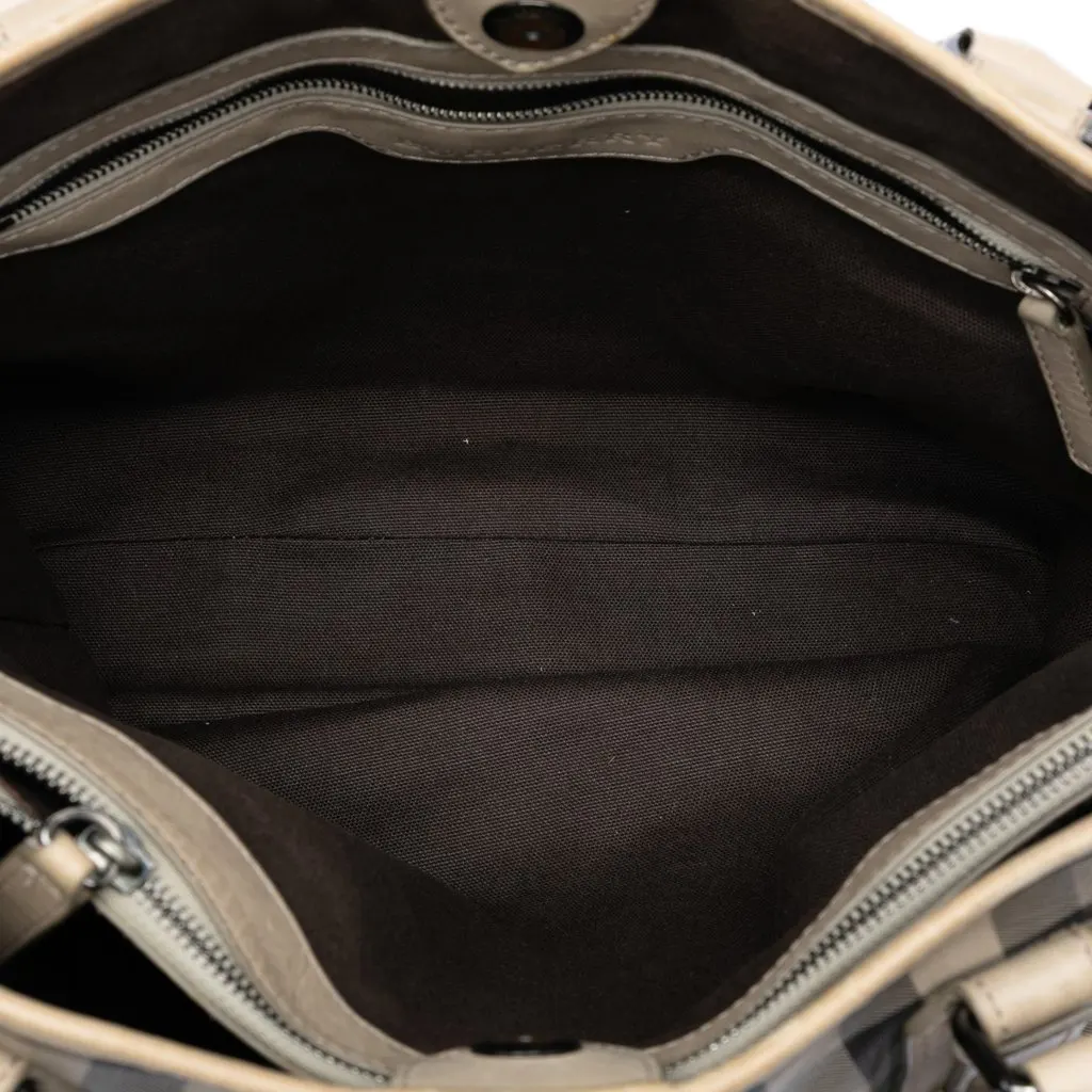 Burberry Smoke Check Coated Canvas Northfield Satchel Grey Good - Model View