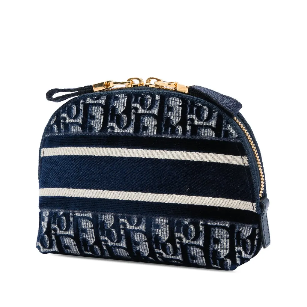 Dior Oblique Embroidered Velvet Cosmetic Pouch Blue Velvet Very good - Back View