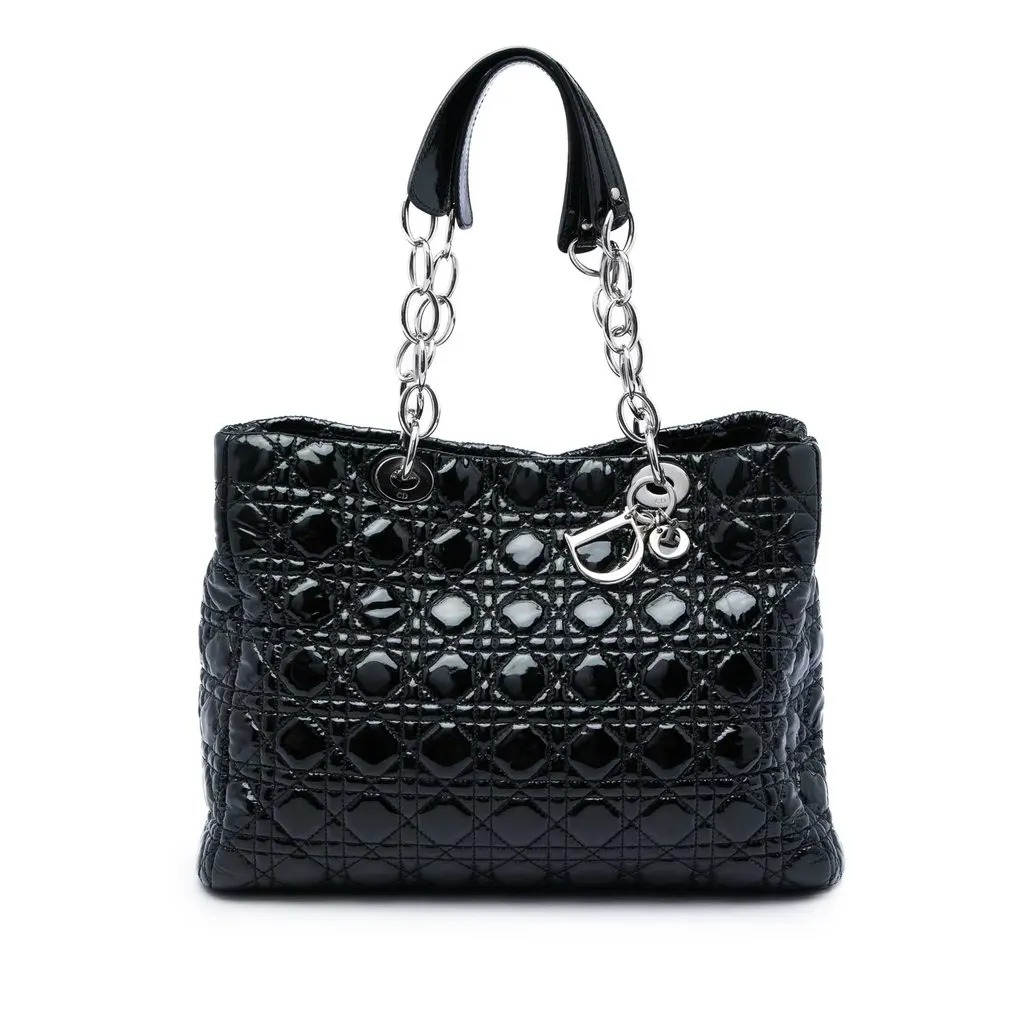 Dior Large Patent Cannage Lady Dior Soft Shopping Tote Black Leather Very good - Front View