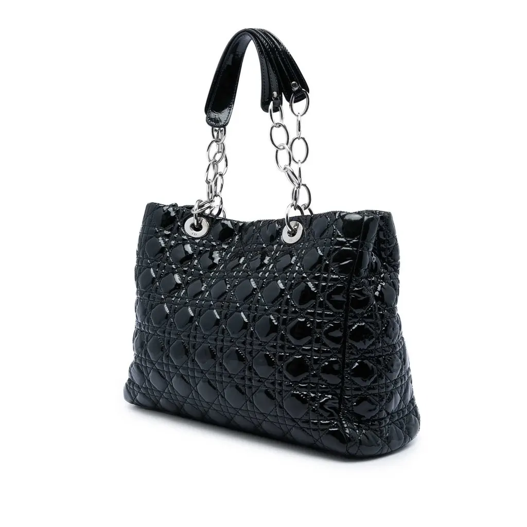 Dior Large Patent Cannage Lady Dior Soft Shopping Tote Black Leather Very good - Back View