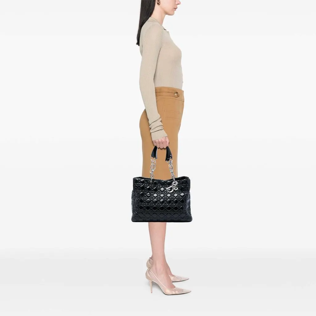 Dior Large Patent Cannage Lady Dior Soft Shopping Tote Black Leather Very good - Box View