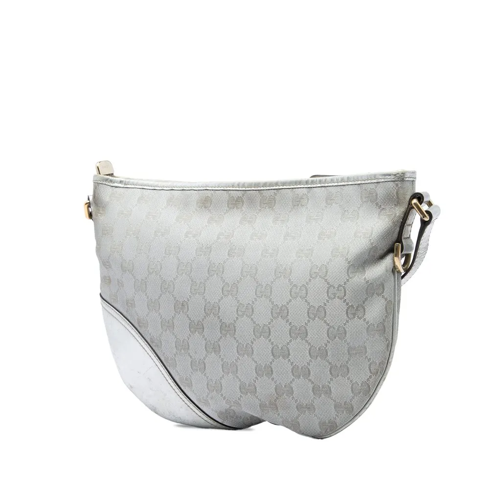Gucci Medium GG Canvas New Britt Half Moon Crossbody Silver Canvas Good - Back View