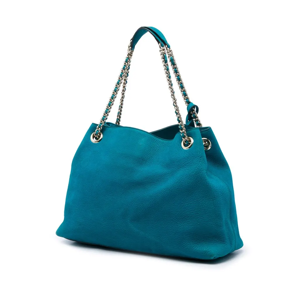 Gucci Medium Calfskin Soho Chain Tote Blue Leather Good - Back View