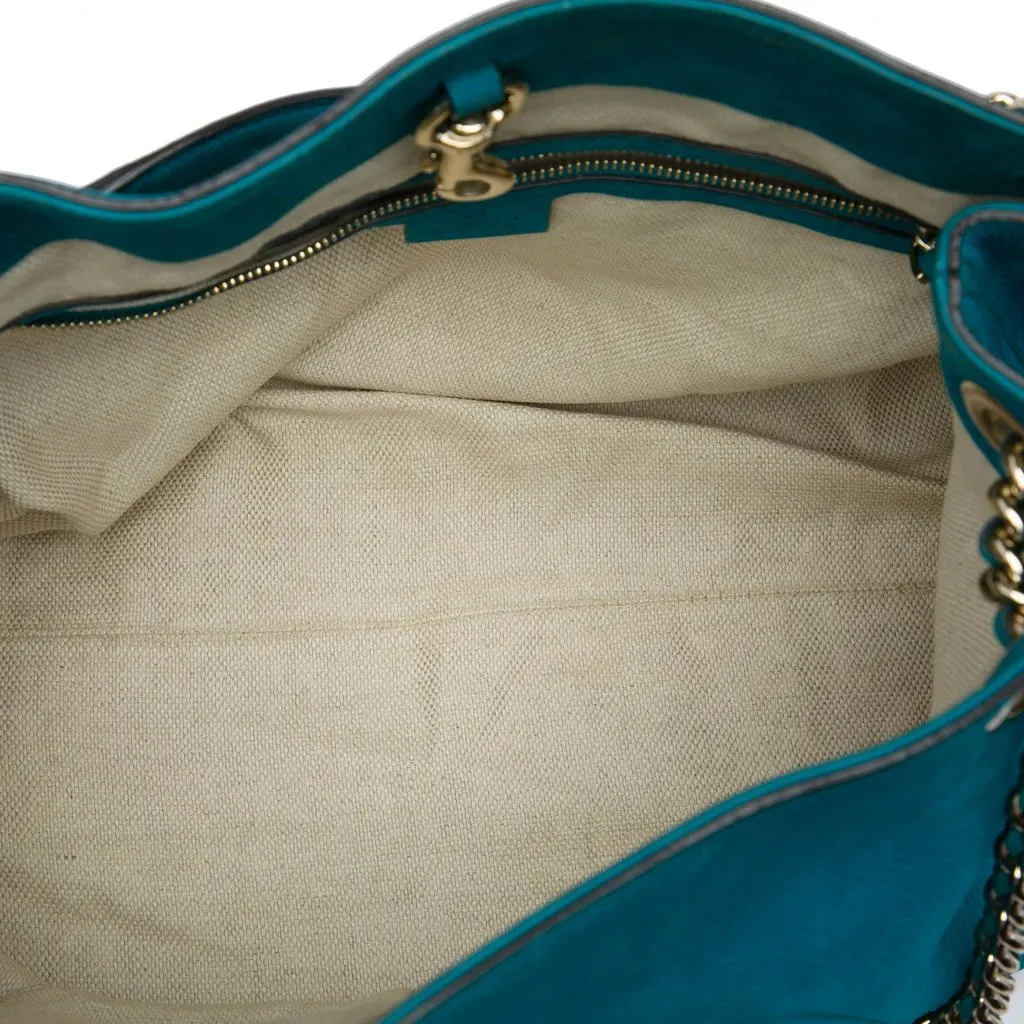Gucci Medium Calfskin Soho Chain Tote Blue Leather Good - Model View