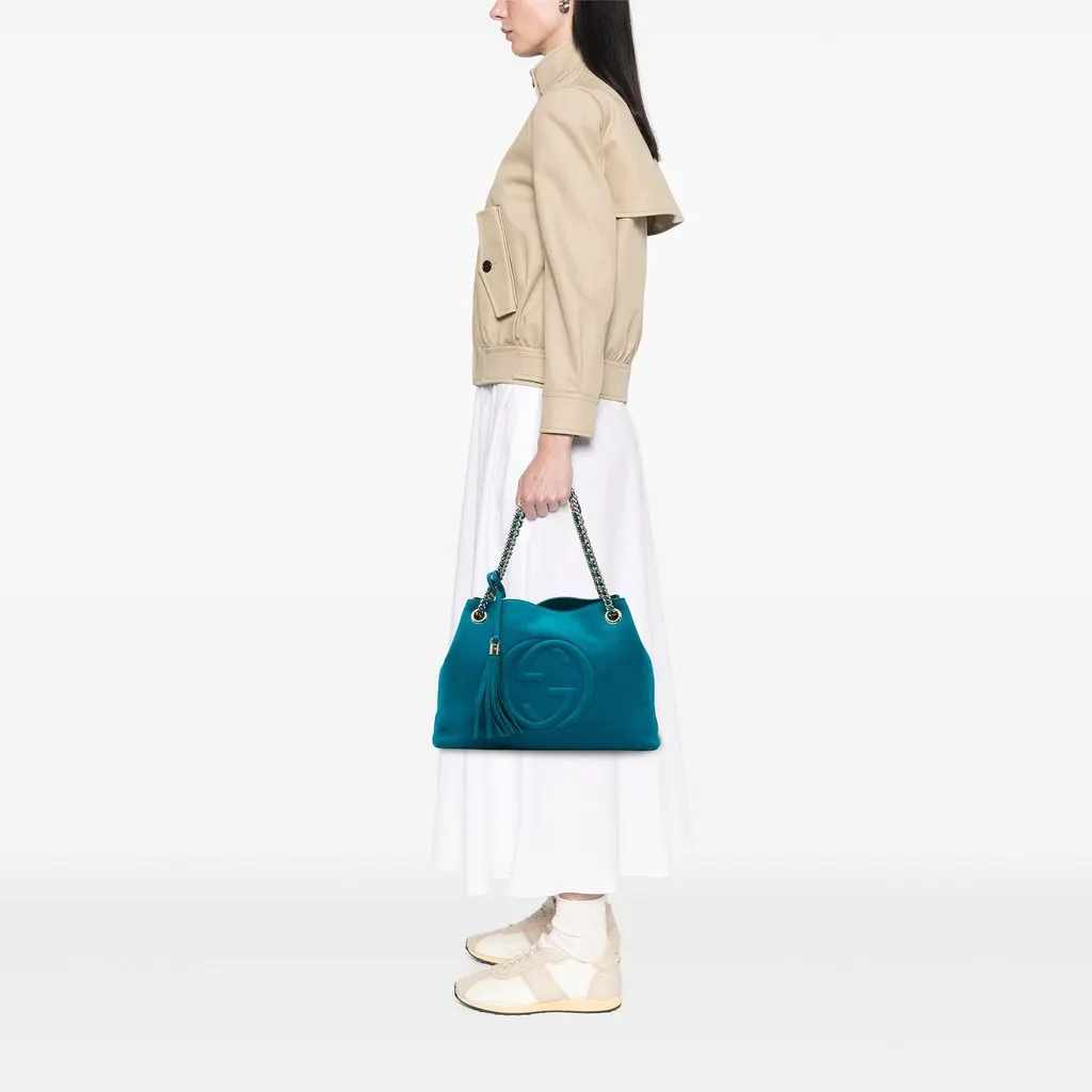 Gucci Medium Calfskin Soho Chain Tote Blue Leather Good - Box View
