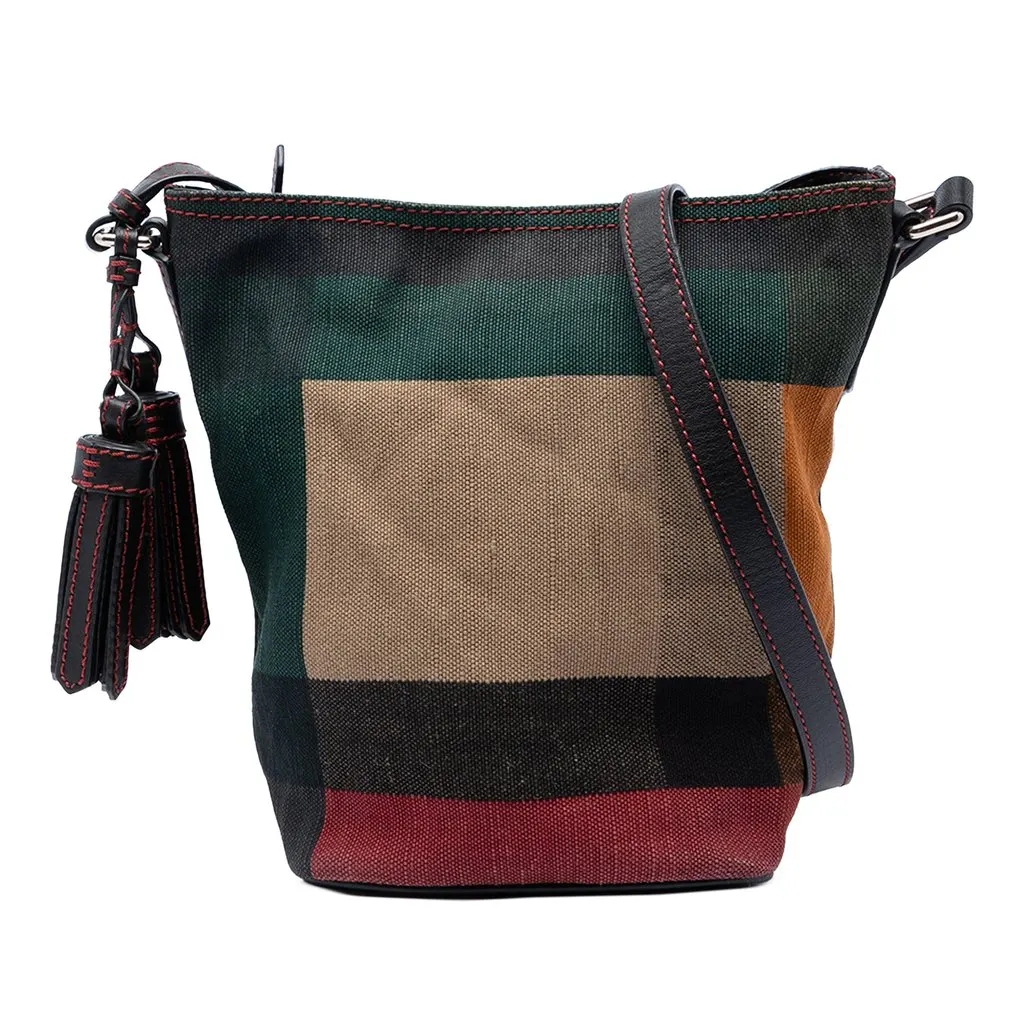 Burberry Mini Mega Check Canvas Ashby Tassel Bucket Bag Brown Very good - Front View