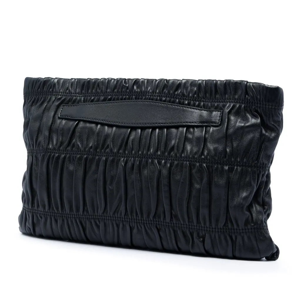 Prada Nappa Gaufre Clutch Black Leather Very good - Back View