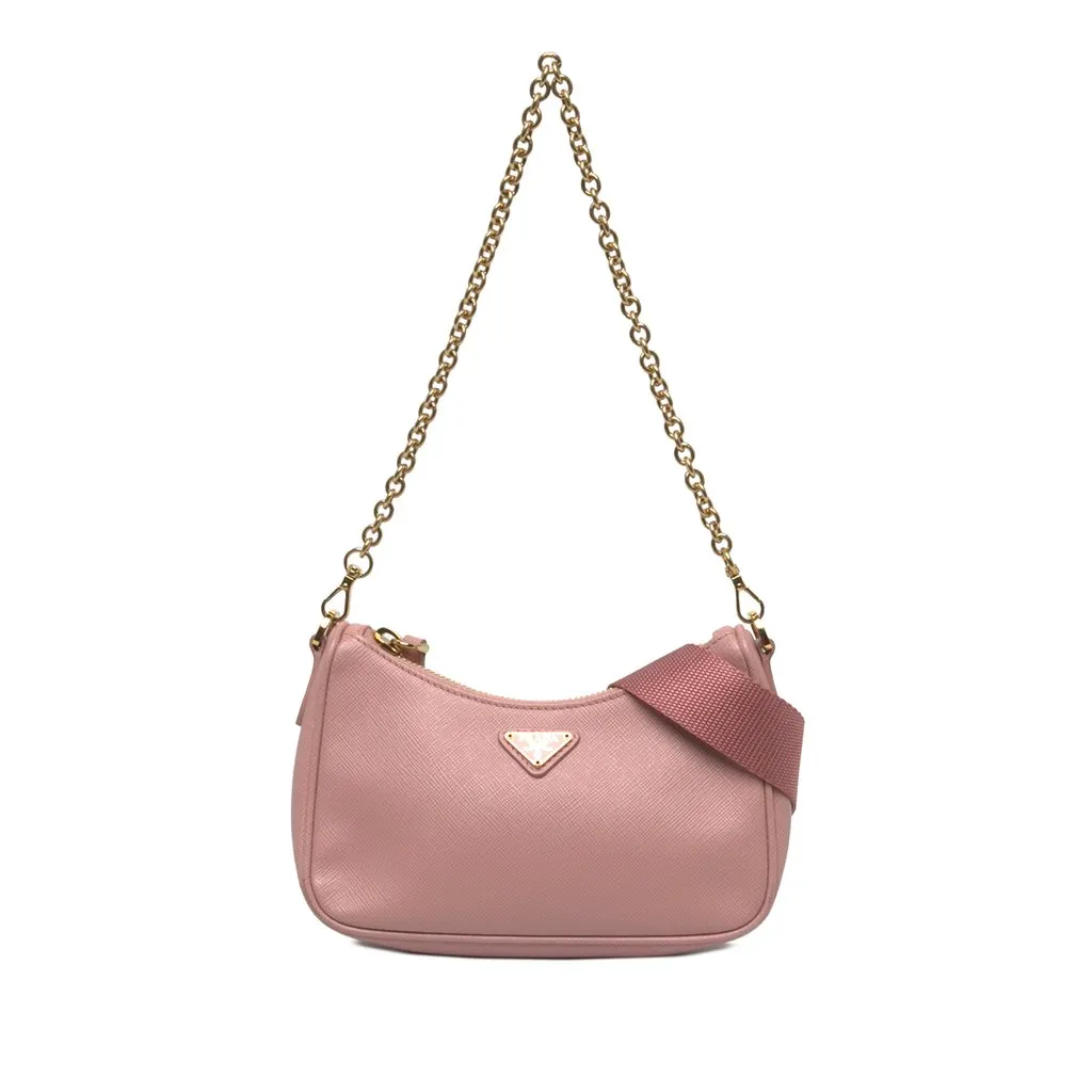 Prada Mini Saffiano Re Edition 2005 Satchel Pink Leather Very good - Front View