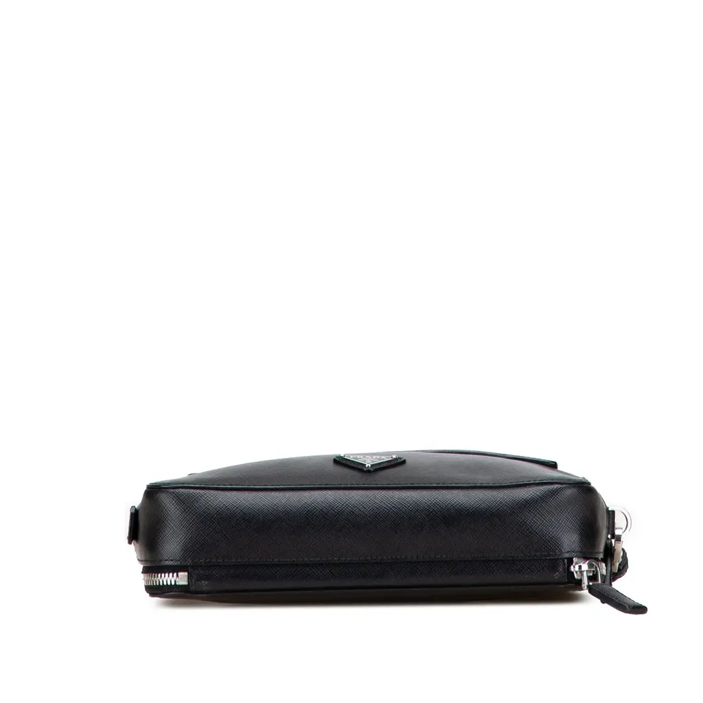 Prada Saffiano Portfolio Zip Clutch Black Leather Good - Inside View