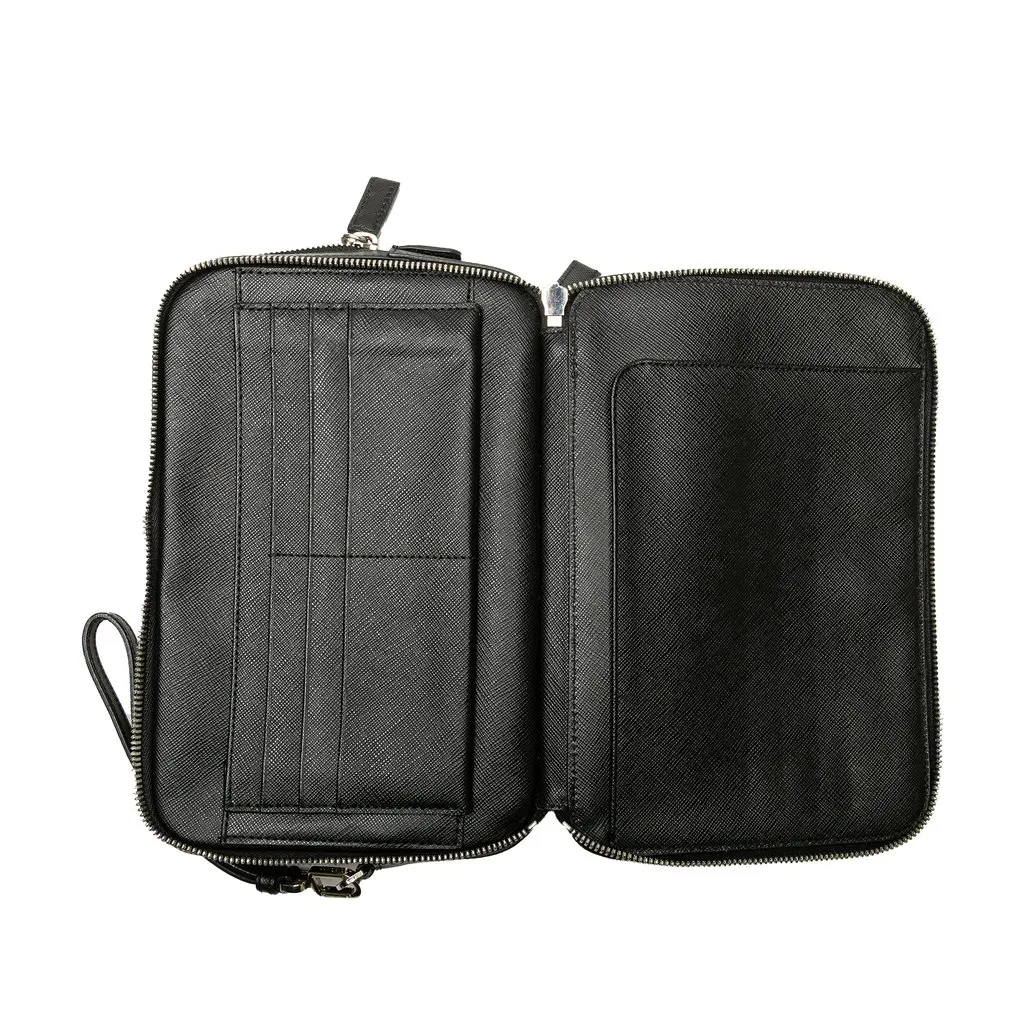 Prada Saffiano Portfolio Zip Clutch Black Leather Good - Model View
