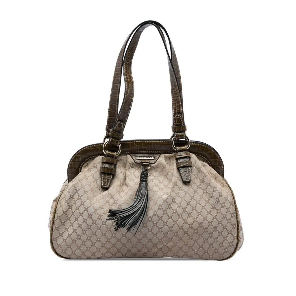 Celine Macadam Canvas Tassel Frame Satchel Beige Very good - Front View