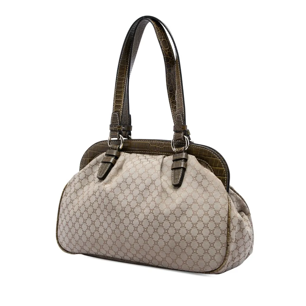 Celine Macadam Canvas Tassel Frame Satchel Beige Very good - Back View