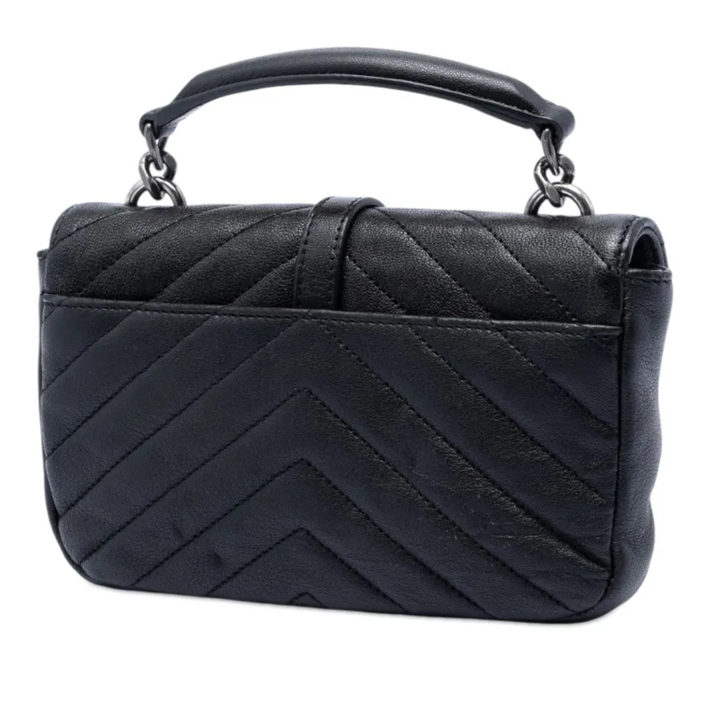 Saint Laurent Mini Chevron Sheepskin Monogram College Satchel Black Leather Very good - Back View