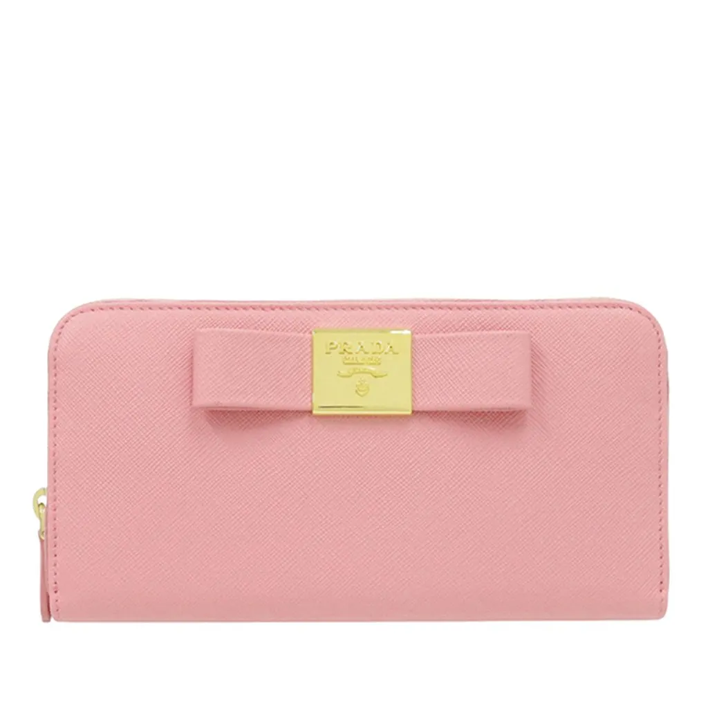 Prada Saffiano Fiocco Bow Long Wallet Pink Leather Very good - Front View