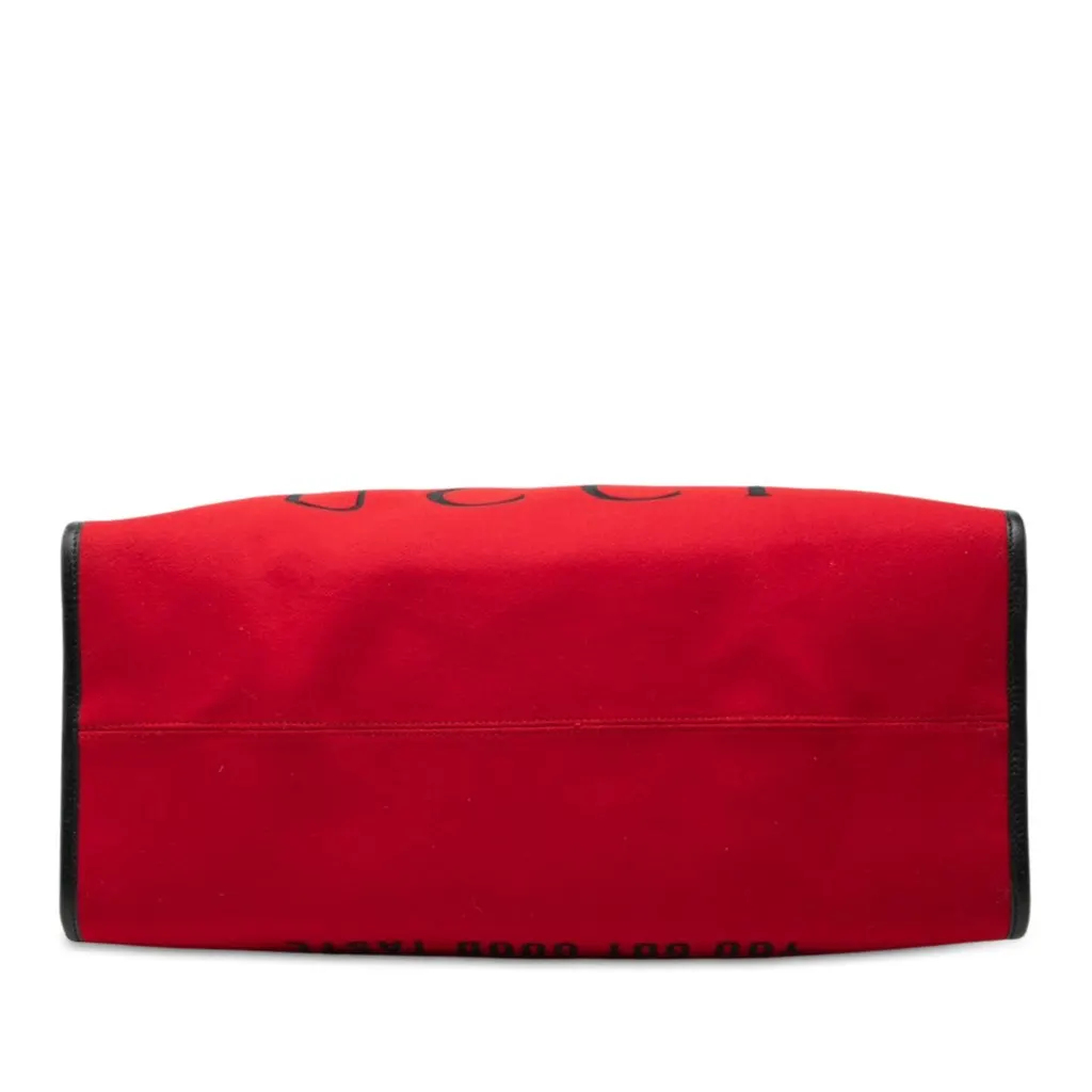 Gucci 100th Anniversary Calfskin Trimmed Felt Script Logo Shopping Tote Red Very good - Inside View
