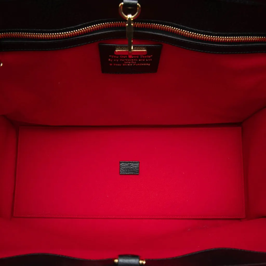 Gucci 100th Anniversary Calfskin Trimmed Felt Script Logo Shopping Tote Red Very good - Model View