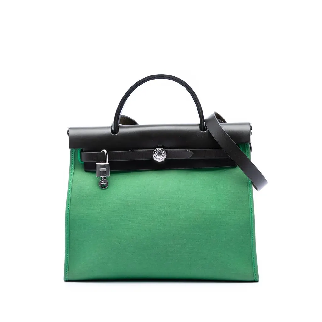 Hermès Military Toile and Vache Hunter Herbag Zip 31 Green Canvas Very good - Front View