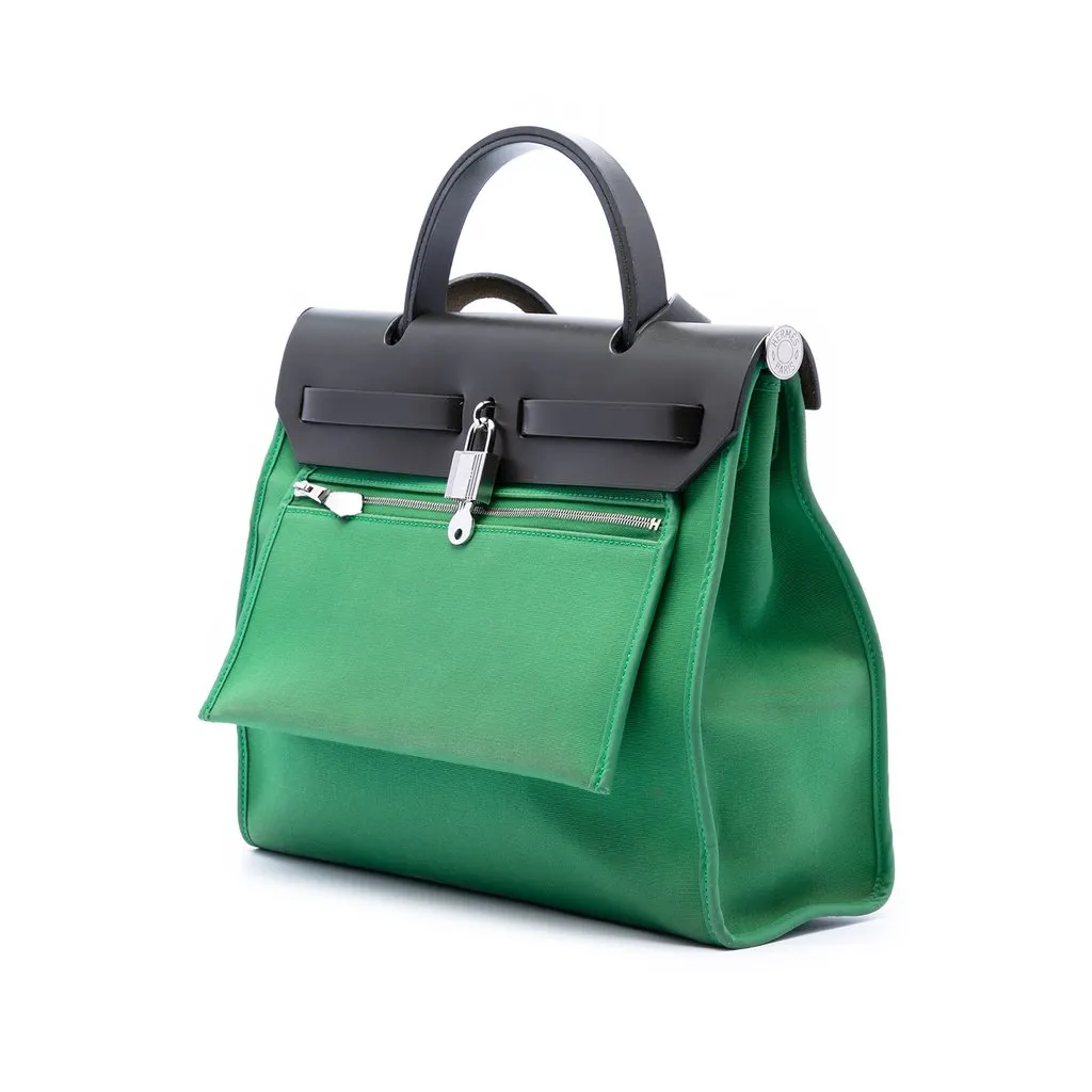 Hermès Military Toile and Vache Hunter Herbag Zip 31 Green Canvas Very good - Back View