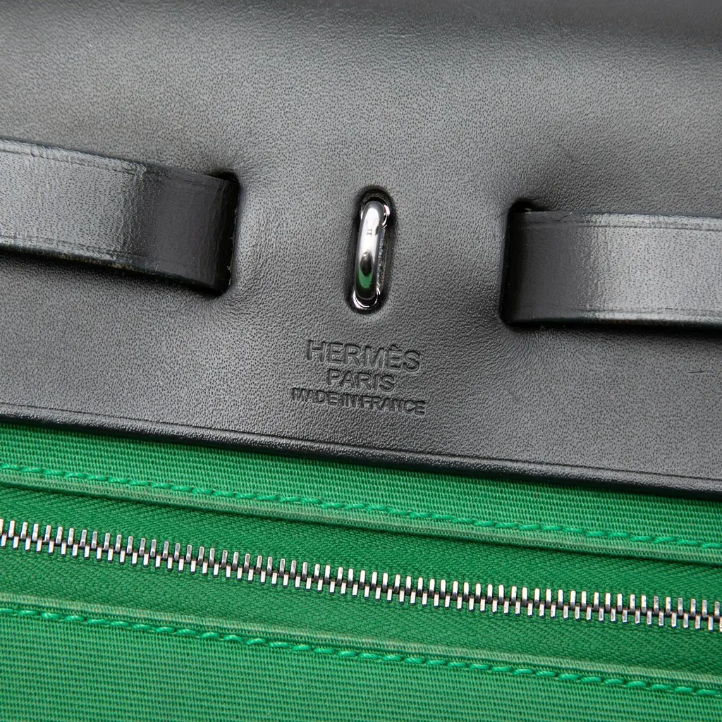 Hermès Military Toile and Vache Hunter Herbag Zip 31 Green Canvas Very good - Box View