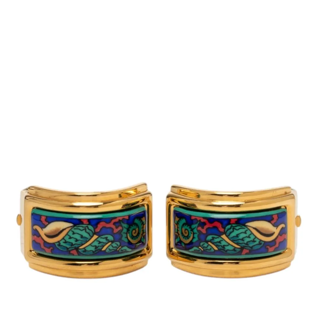 Hermès Gold Plated Enamel Cloisonne Clip On Earrings Gold Metal Very good - Front View