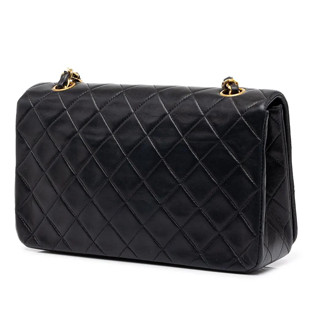 Chanel CC Quilted Lambskin Full Single Flap Black Leather Very good - Back View
