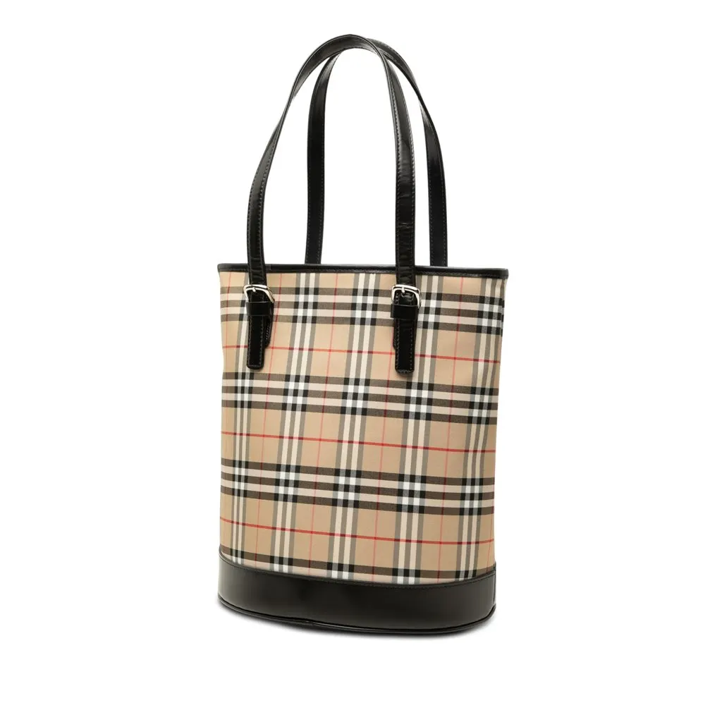 Burberry House Check Coated Canvas Bucket Bag Beige Very good - Back View