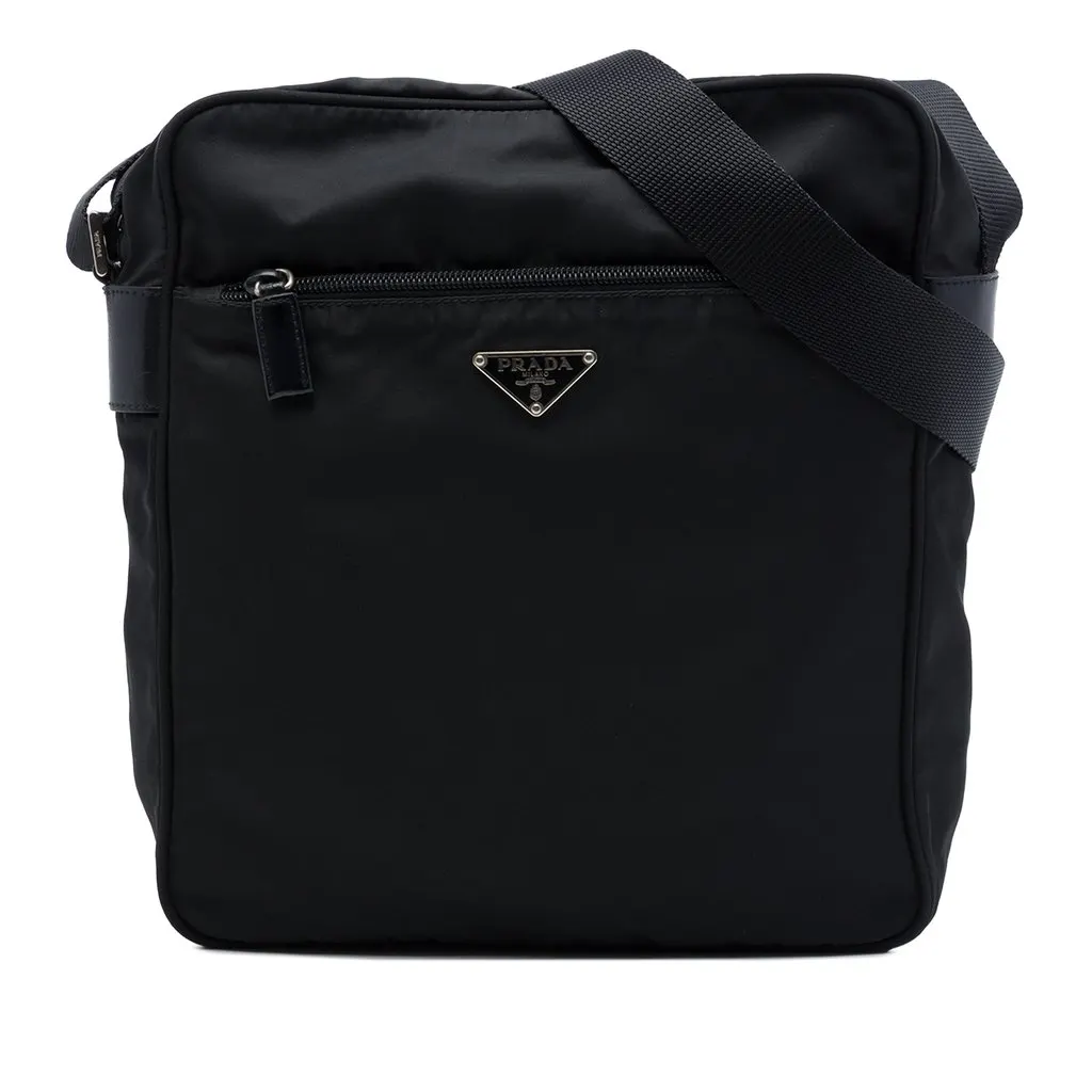 Prada Tessuto Zip Top Crossbody Black Polyamide Good - Front View