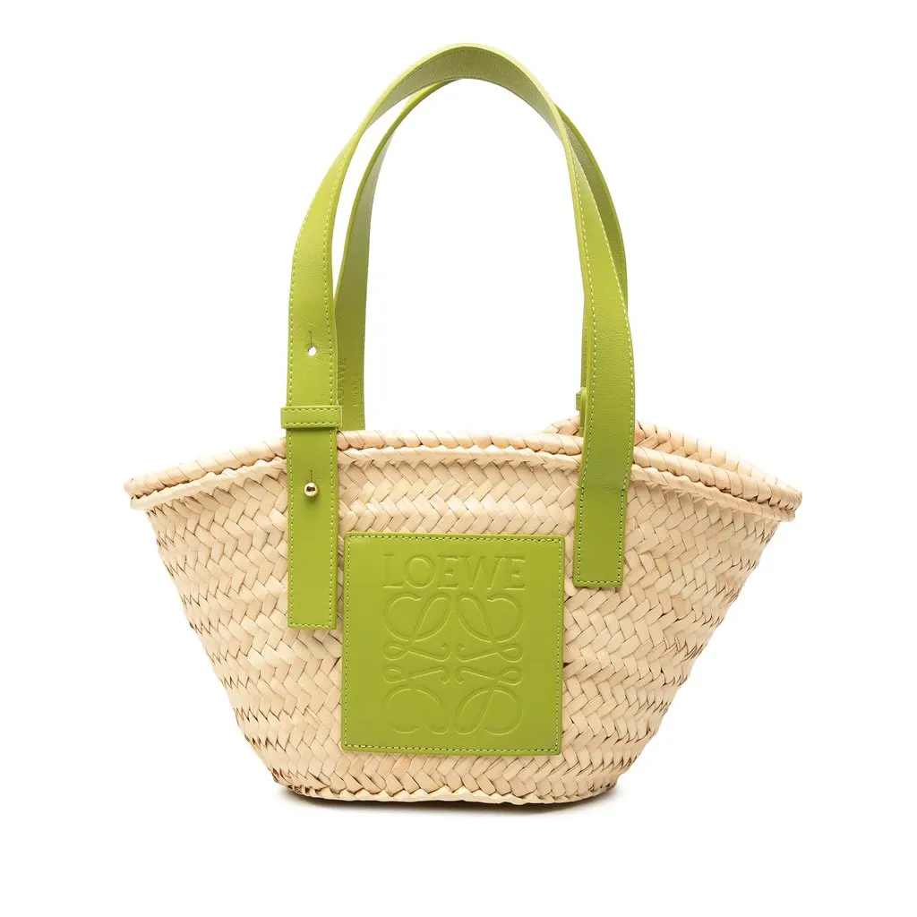 LOEWE Small Raffia Anagram Basket Bag Beige Very good - Front View