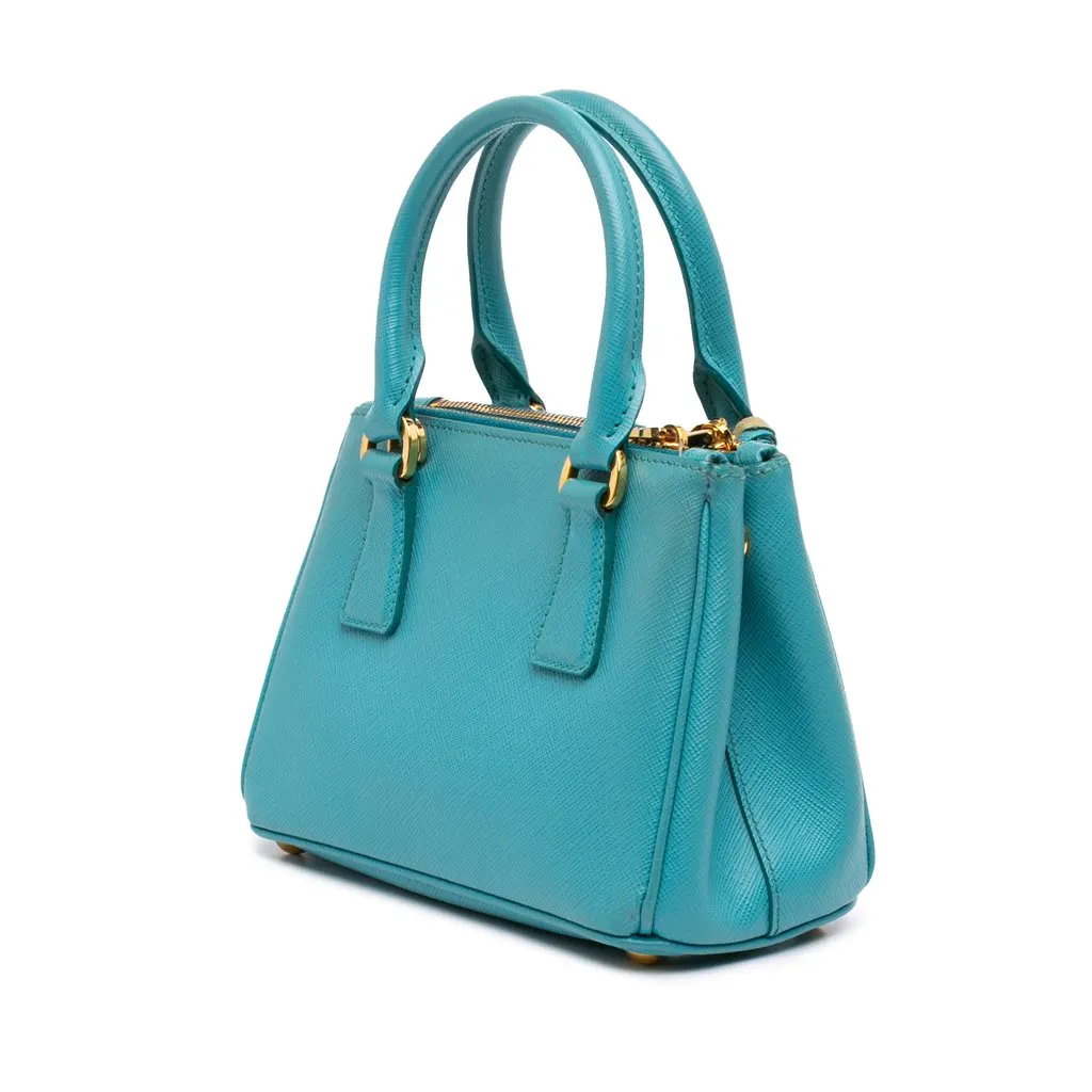 Prada Micro Saffiano Galleria Double Zip Satchel Blue Leather Good - Back View