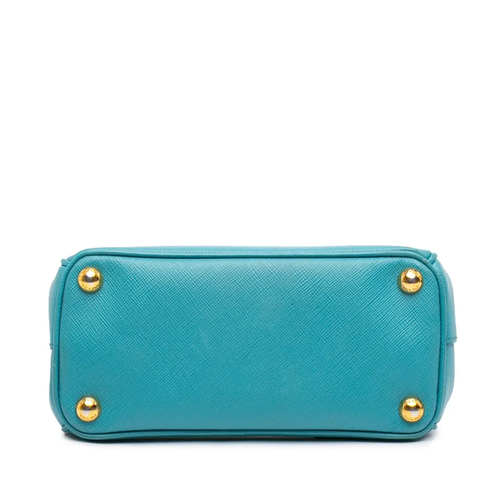 Prada Micro Saffiano Galleria Double Zip Satchel Blue Leather Good - Inside View