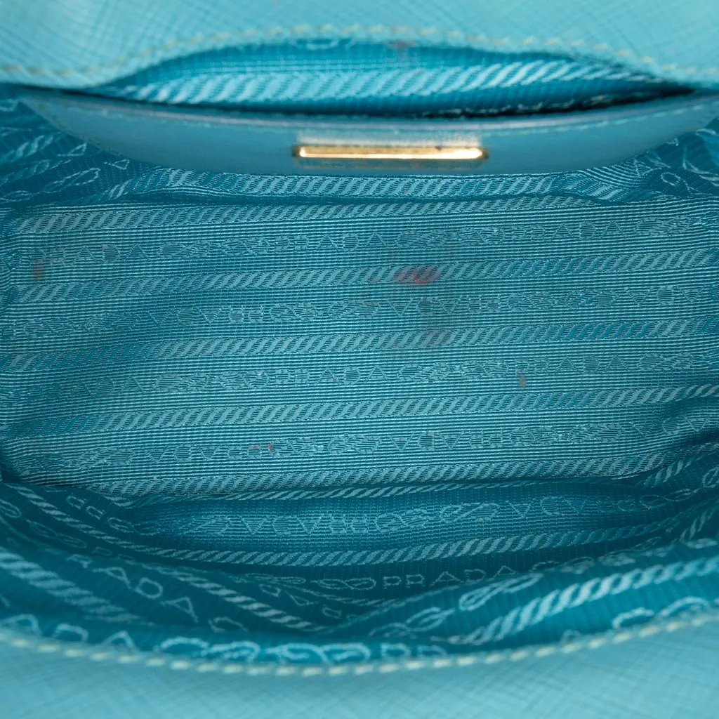 Prada Micro Saffiano Galleria Double Zip Satchel Blue Leather Good - Model View