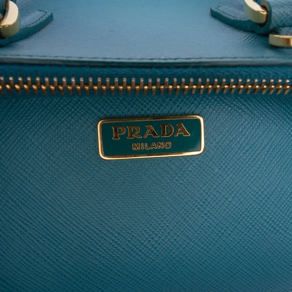 Prada Micro Saffiano Galleria Double Zip Satchel Blue Leather Good - Box View