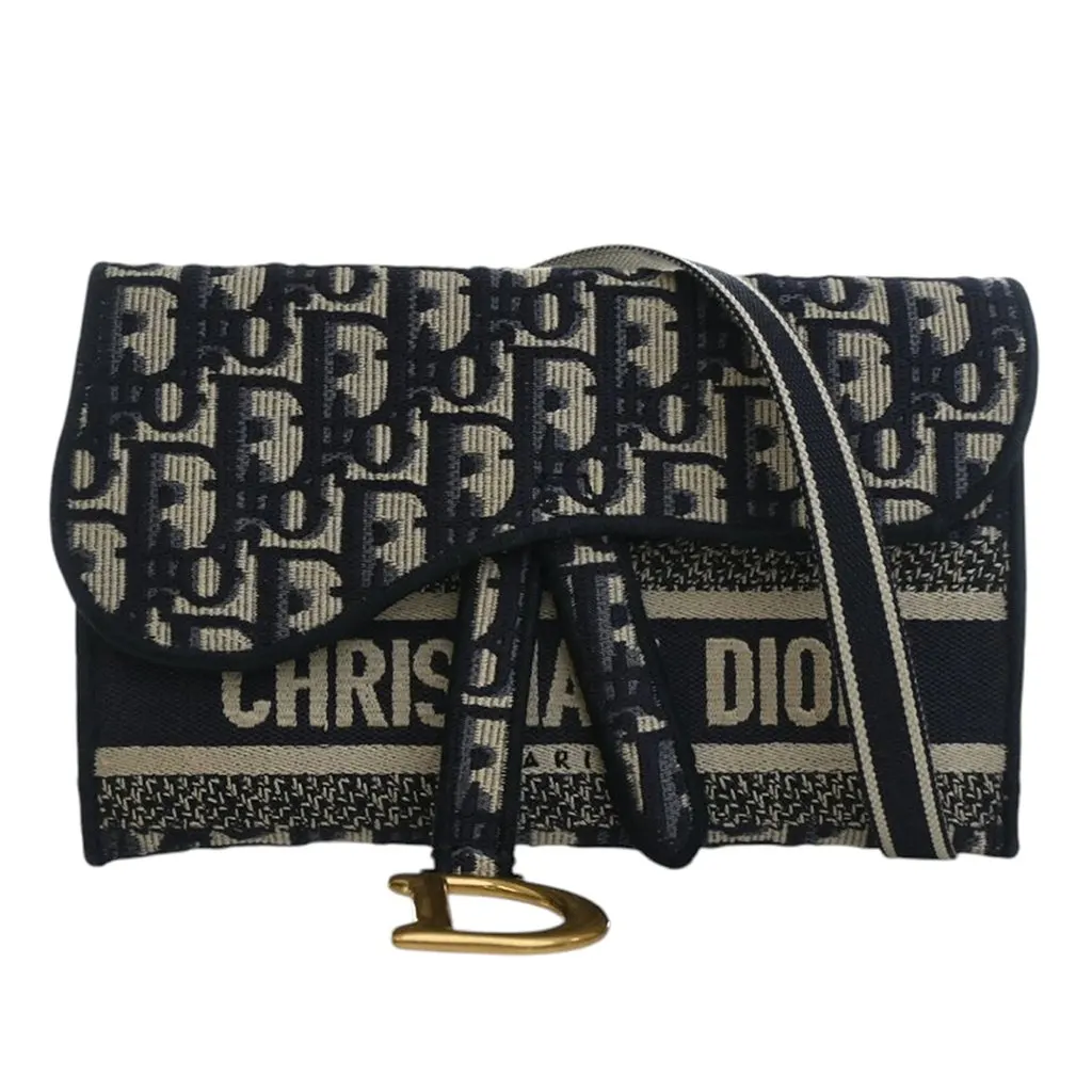 Dior Oblique Canvas Embroidered Saddle Slim Belt Pouch Blue Very good - Front View