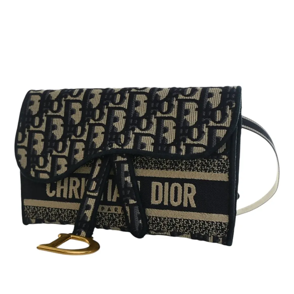 Dior Oblique Canvas Embroidered Saddle Slim Belt Pouch Blue Very good - Inside View