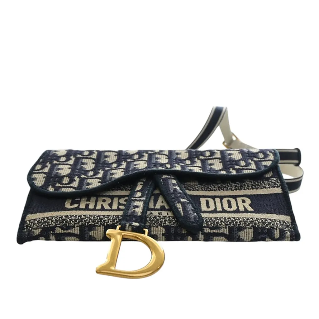 Dior Oblique Canvas Embroidered Saddle Slim Belt Pouch Blue Very good - Box View