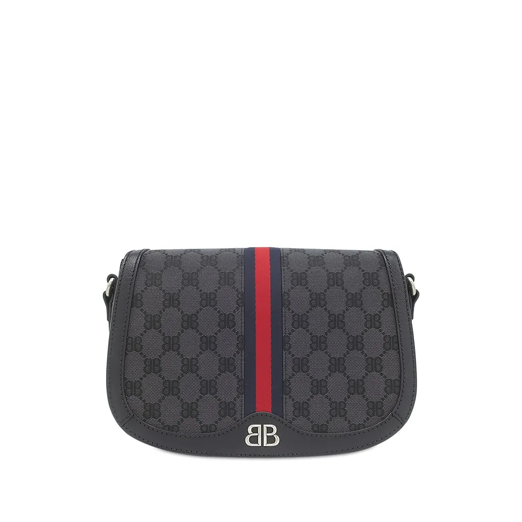 Balenciaga The Hacker Project BB Canvas Web Ophidia Crossbody Black Canvas Good - Front View